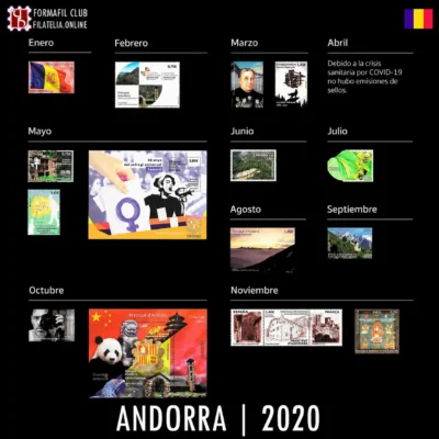 Colección de Sellos emitidos en Andorra (Correo Español) en el año 2020