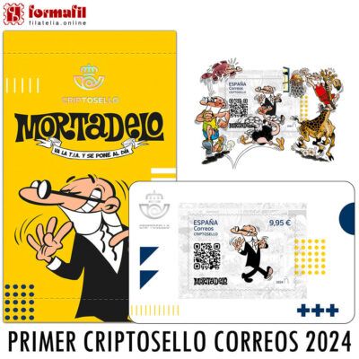 Primer CRIPTOSELLO de España: Mortadelo y sus disfraces. El Sulfato Atómico, Barcelona 92, Llegó el Euro, Mortadelo de la Mancha y Mundial de Baloncesto.