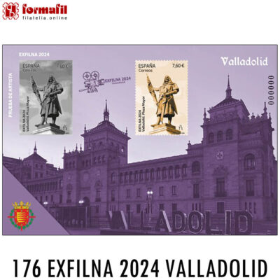 Prueba oficial de artista 176. Dedicada a la 62 Exposición Filatélica Nacional EXFILNA 2024, celebrada en Valladolid en el año 2024. El sello recoge la figura de Pedro Ansúrez.