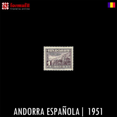 Colección de Sellos emitidos en Andorra (Correo Español) en el año 1951. Paisajes. Iglesia de Andorra la Vieja.