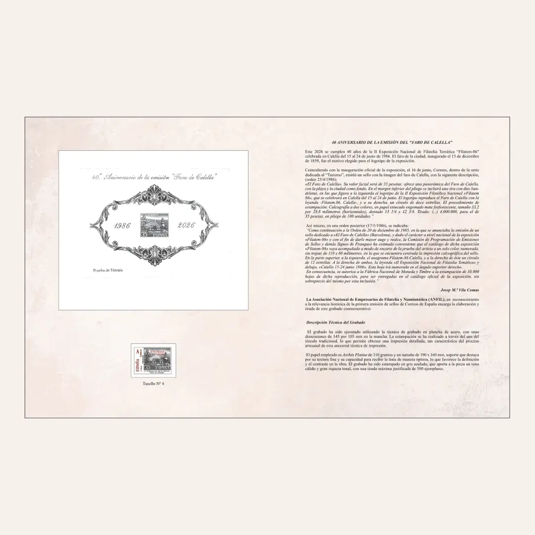 Documento Filatélico Especial del Grabado Filatélico nº 4
